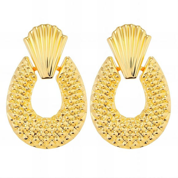 Anointed Beauty Boutique Jewelry - Unique Gold Textured Teardrop Earrings Pineapple
